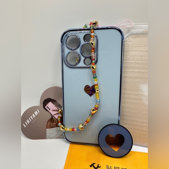 iPhone 14 Pro Case - Blue Heart w beaded wrist strap - Picture 3 of 8